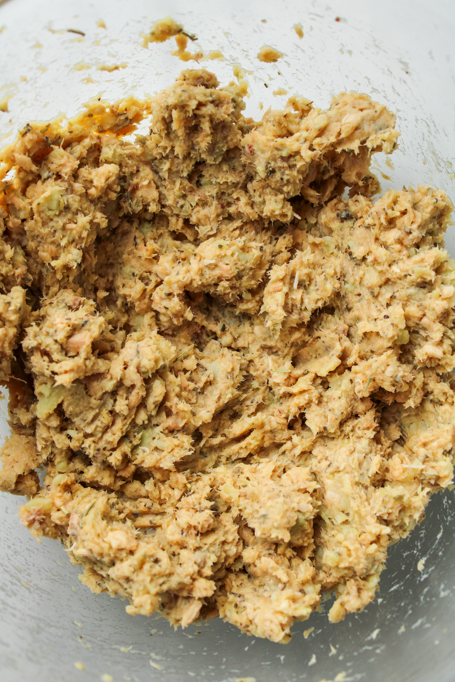 fish cake batter in a glass bowl