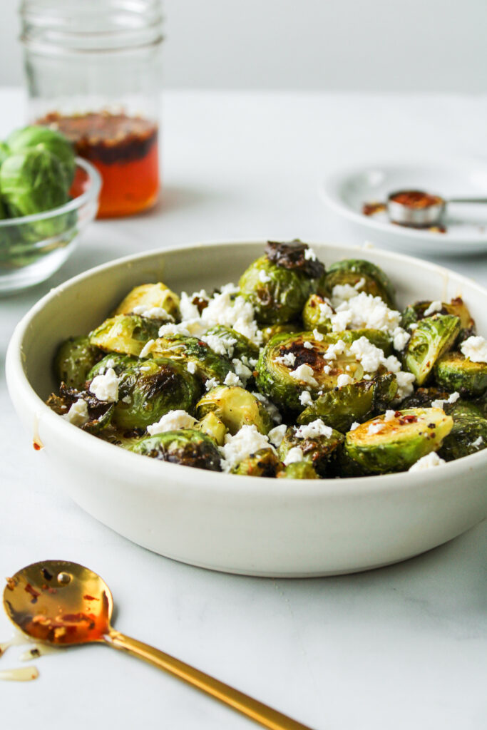 hot honey brussels sprouts feta