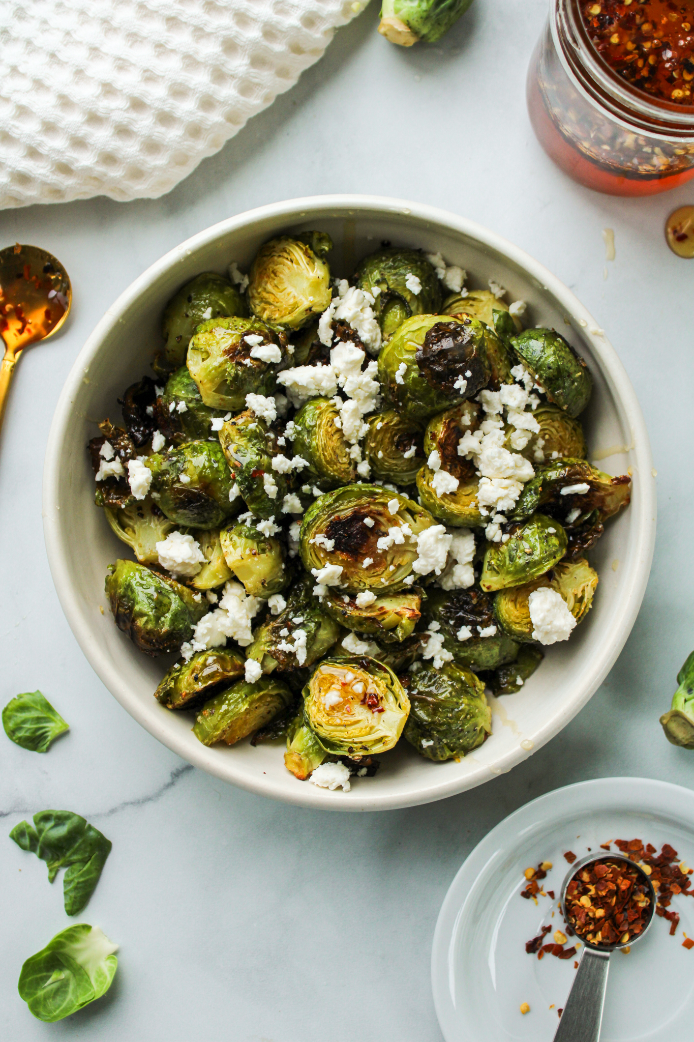 hot honey brussels sprouts feta