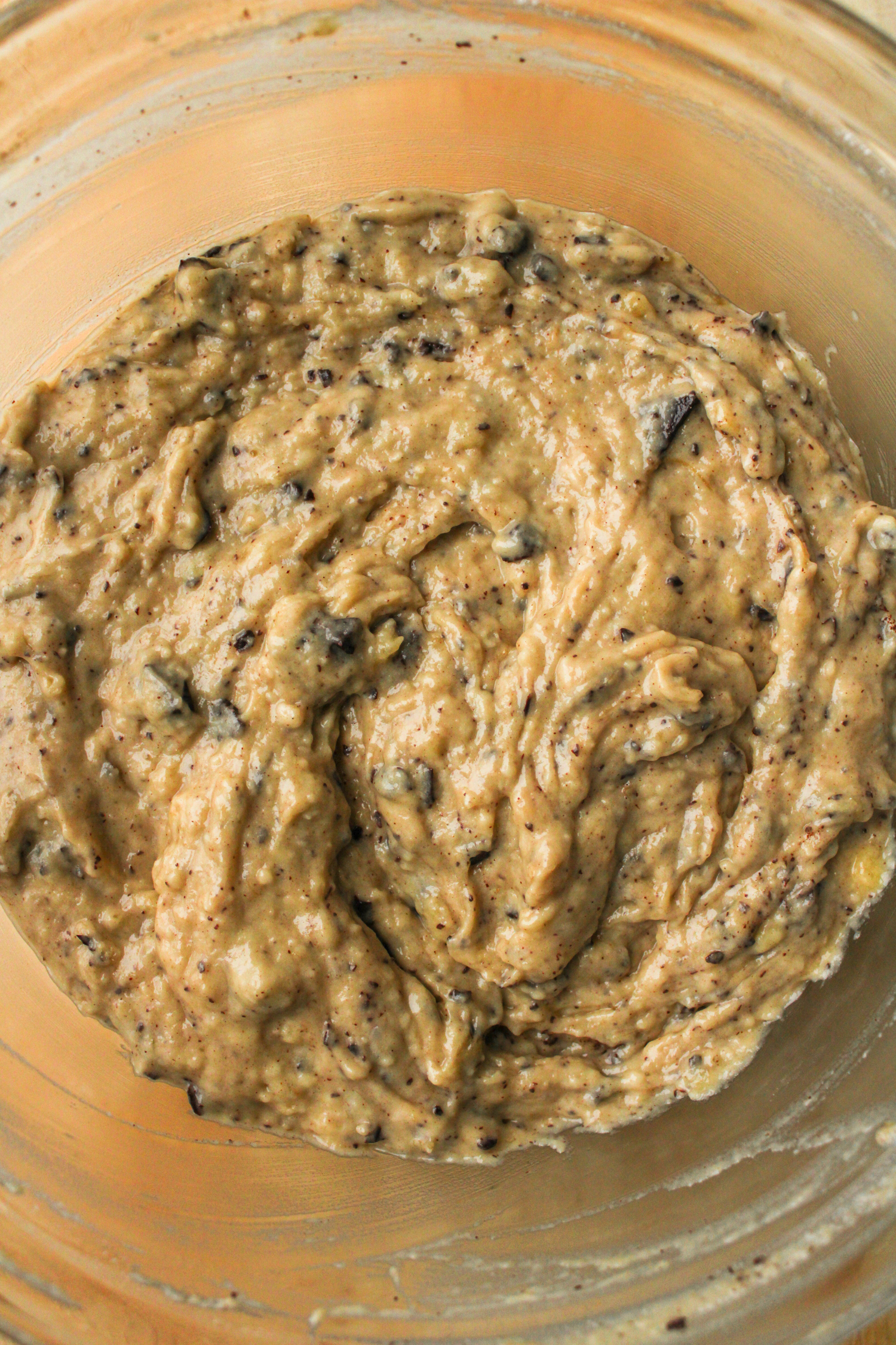 raw muffin batter in a glass bowl