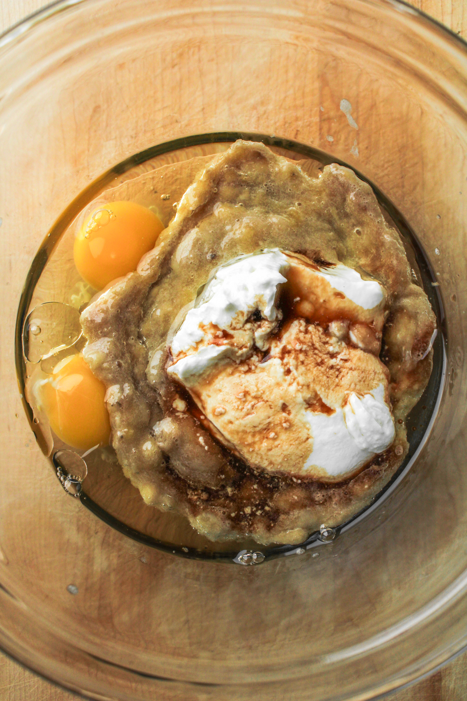 wet ingredients in a glass bowl prior to being mixed together