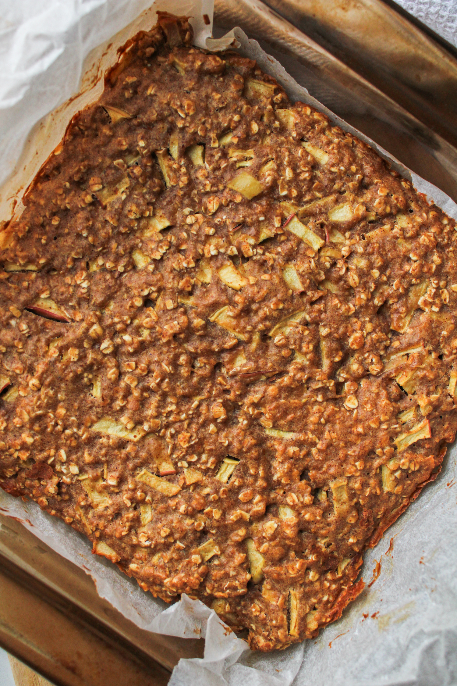 baked oatmeal with apples in an 8x8" baking dish