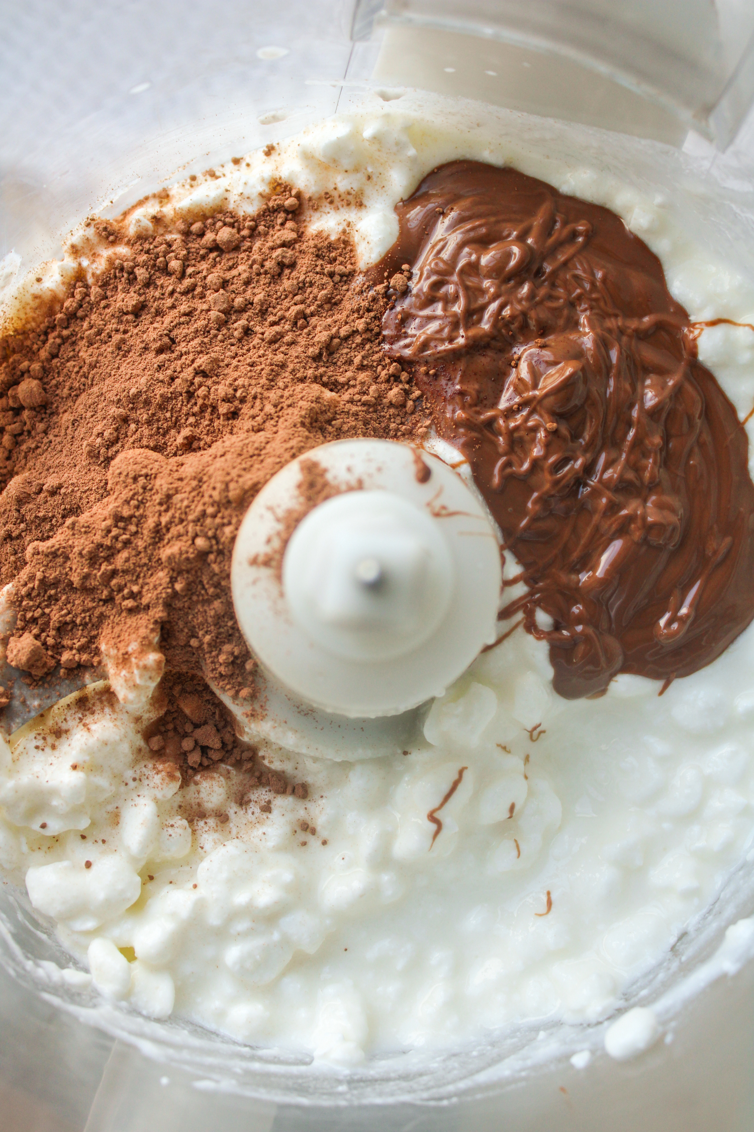 high protein chocolate mousse ingredients in a food processor