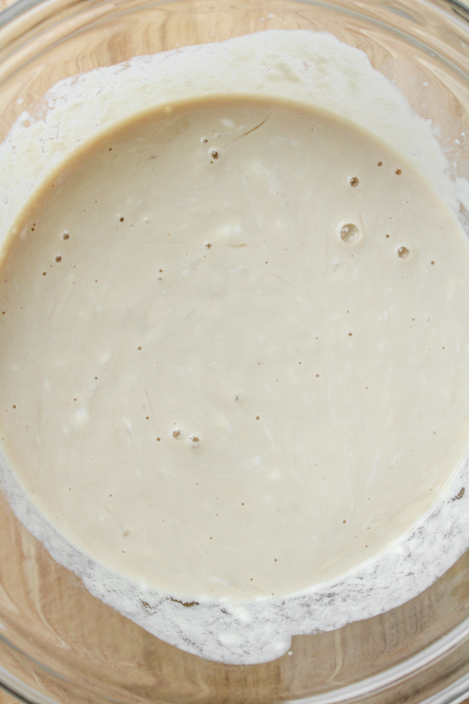 wet ingredients mixed together in a large glass bowl